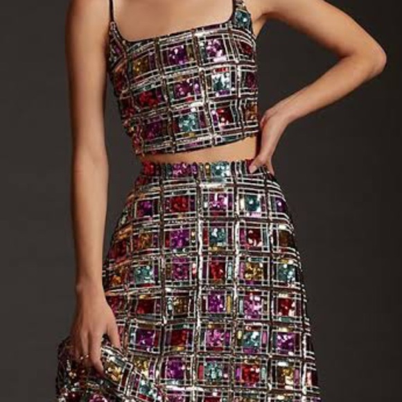 NWT Anthropologie Maeve Sequined Deco Skirt Set - Picture 2 of 8